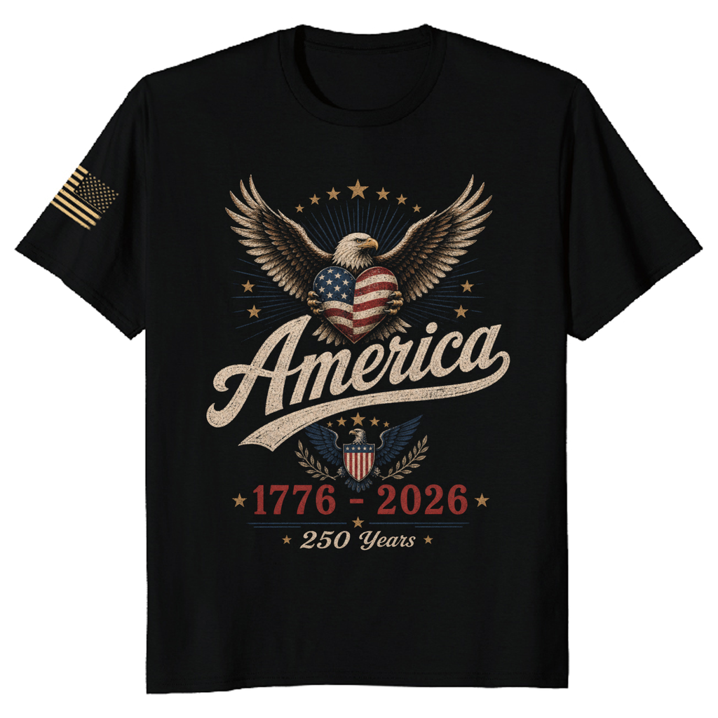 Patriotic 250th Anniversary Decorated American Flag Graphic T-Shirt