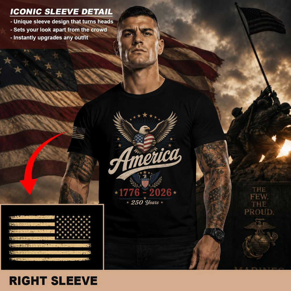 Patriotic 250th Anniversary Decorated American Flag Graphic T-Shirt