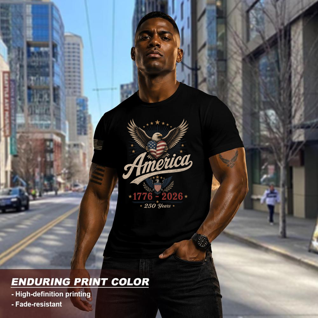 Patriotic 250th Anniversary Decorated American Flag Graphic T-Shirt