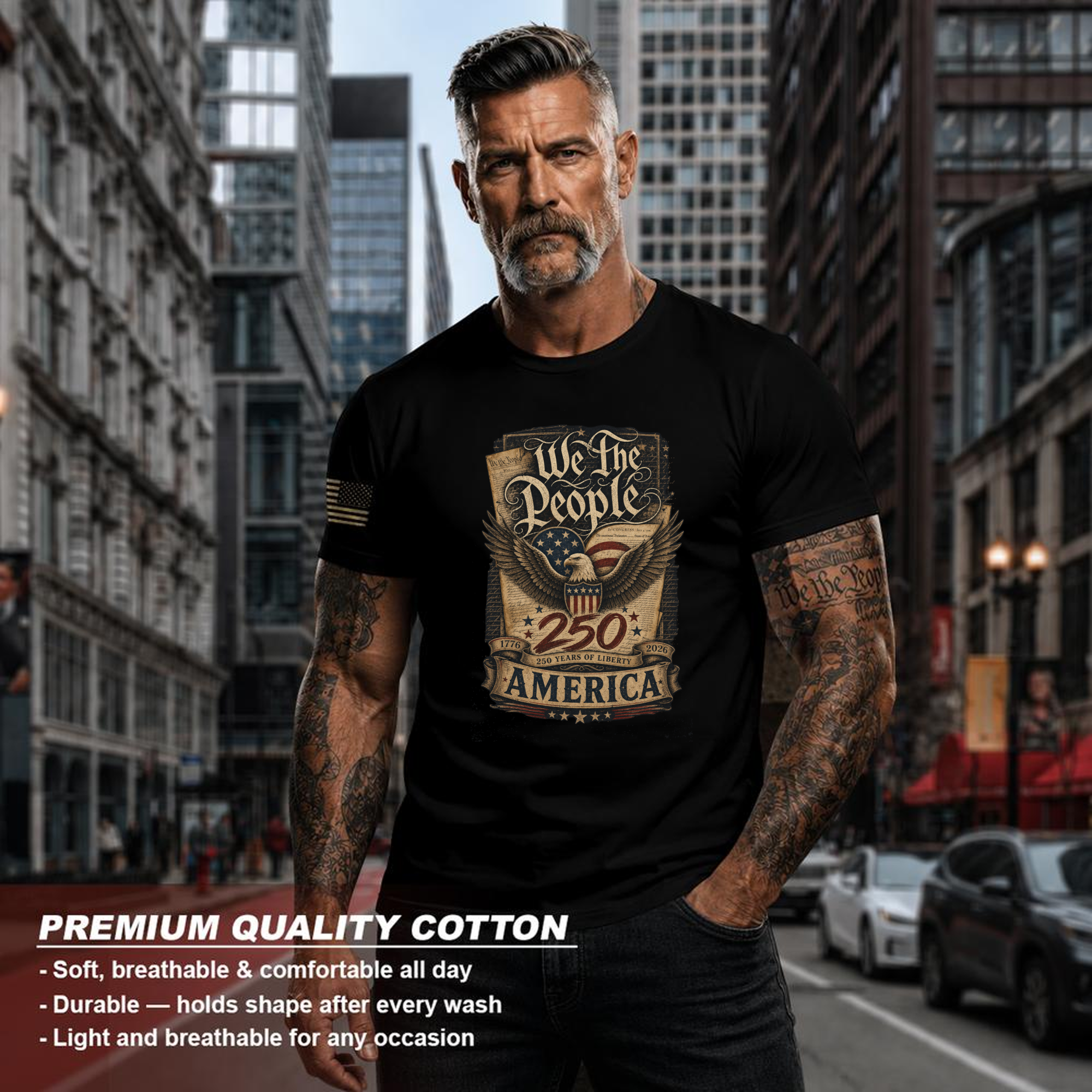 Patriotic 250th Anniversary Decorated Flag Graphic T-Shirt