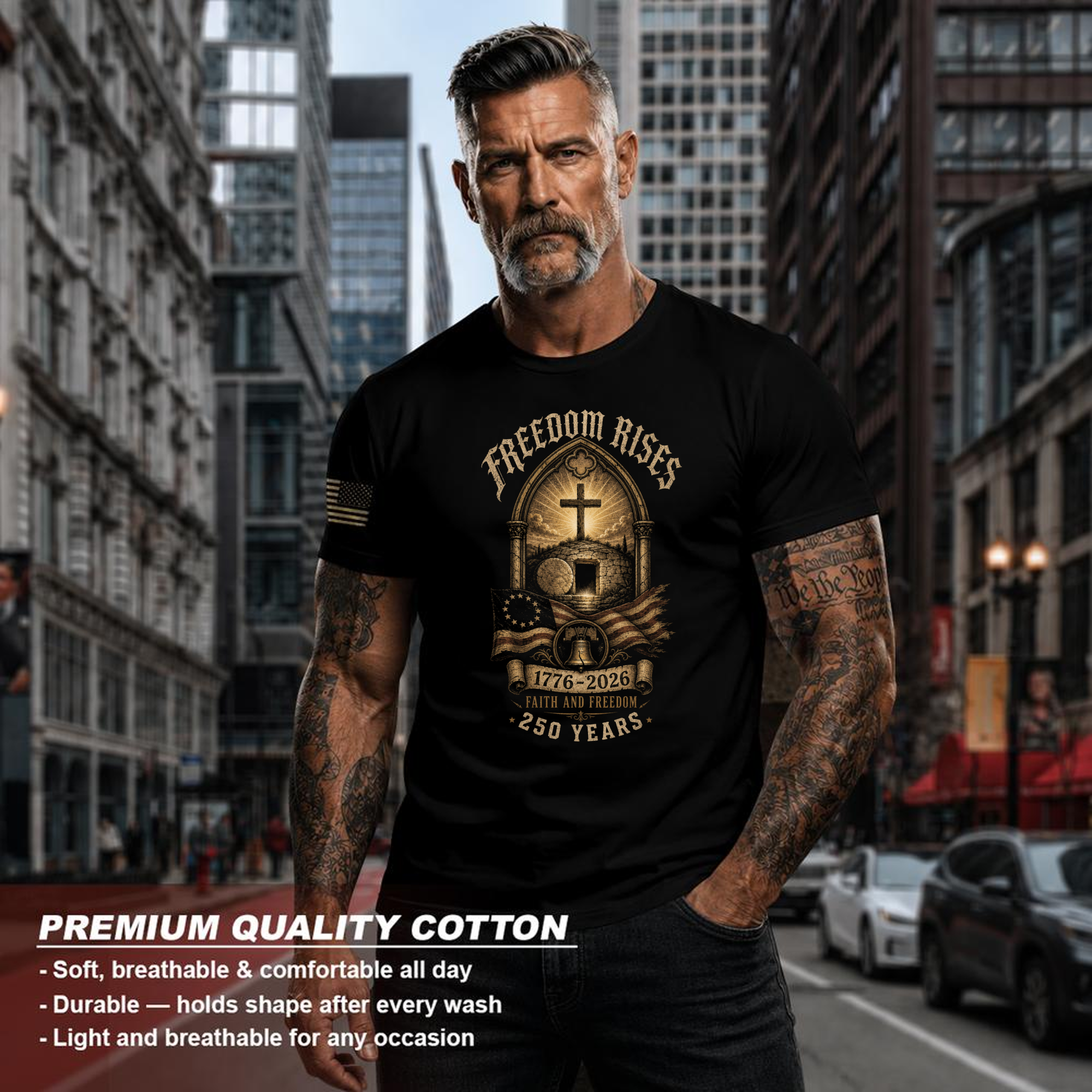 Patriotic Cross Faith Graphic T-Shirt