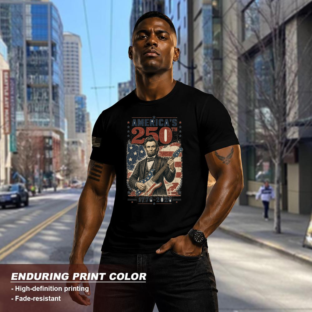 Patriotic Lincoln Playing Guitar Graphic T-Shirt