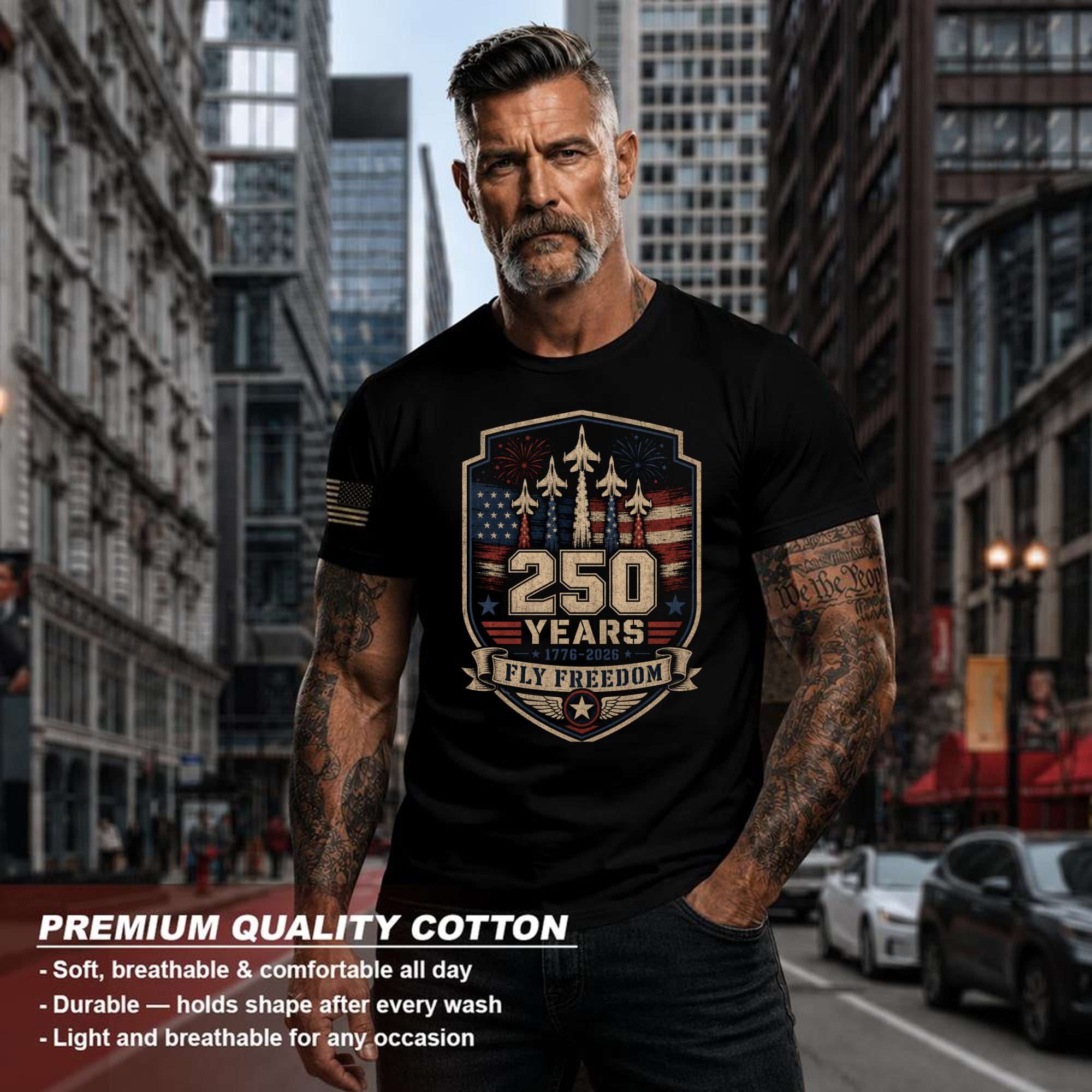 Simple Patriotic Red White Blue Flag-Inspired Graphic T-Shirt