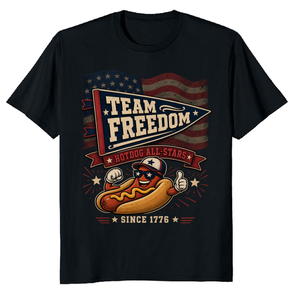Patriotic Hotdog 4th of July America 250 BBQ Independence Day Summer Cookout Kids Funny Cute Parade T-Shirt
