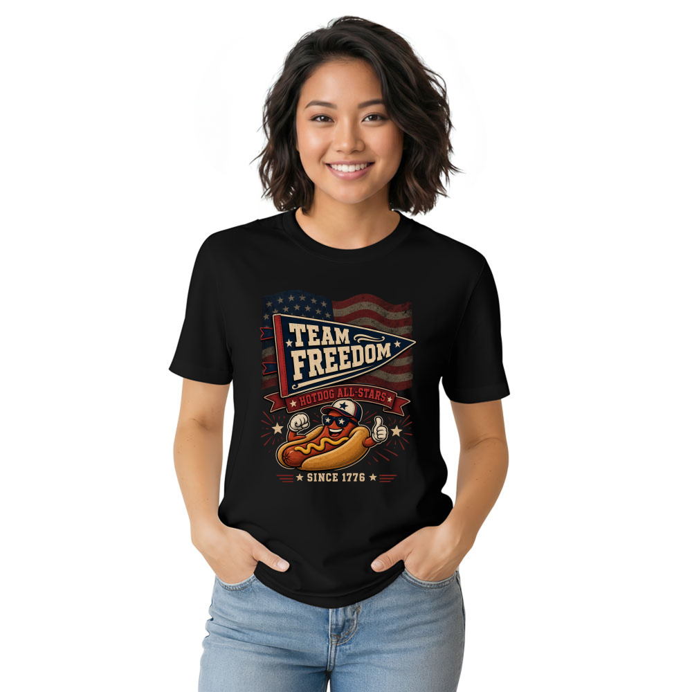 Patriotic Hotdog 4th of July America 250 BBQ Independence Day Summer Cookout Kids Funny Cute Parade T-Shirt