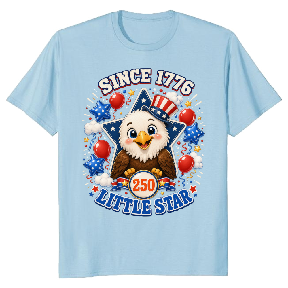 Cute Cartoon Bald Eagle 4th of July American Flag, Funny Patriotic 250 Years Still Free Merica Red White Blue Summer T-Shirt