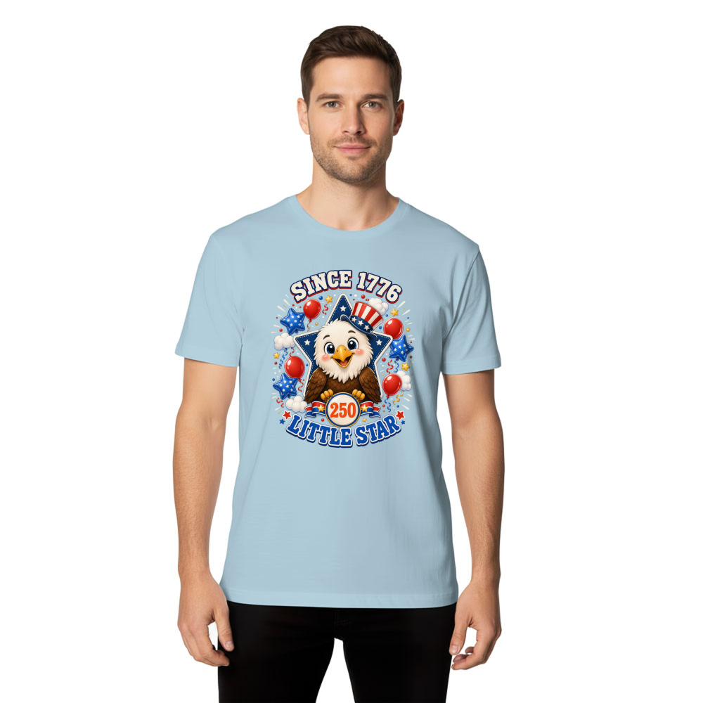 Cute Cartoon Bald Eagle 4th of July American Flag, Funny Patriotic 250 Years Still Free Merica Red White Blue Summer T-Shirt