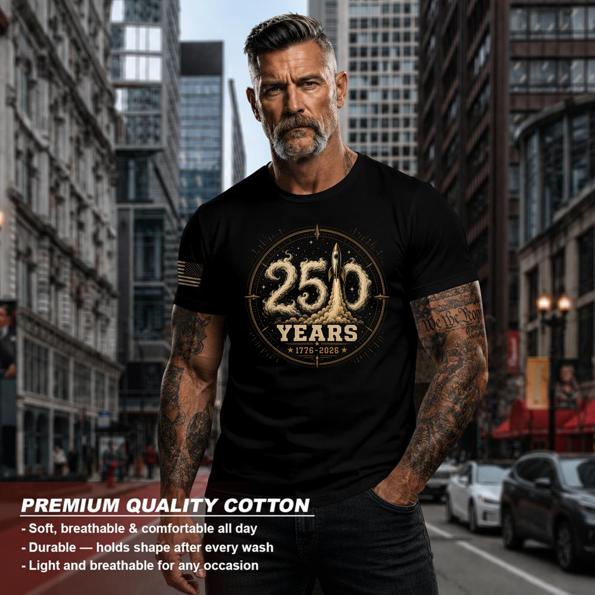 Patriotic Basic Flag-Inspired Graphic T-Shirt