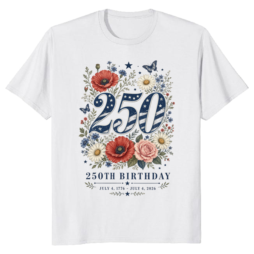 Botanical 250 Years Of Freedom Patriotic Floral Graphic T-Shirt