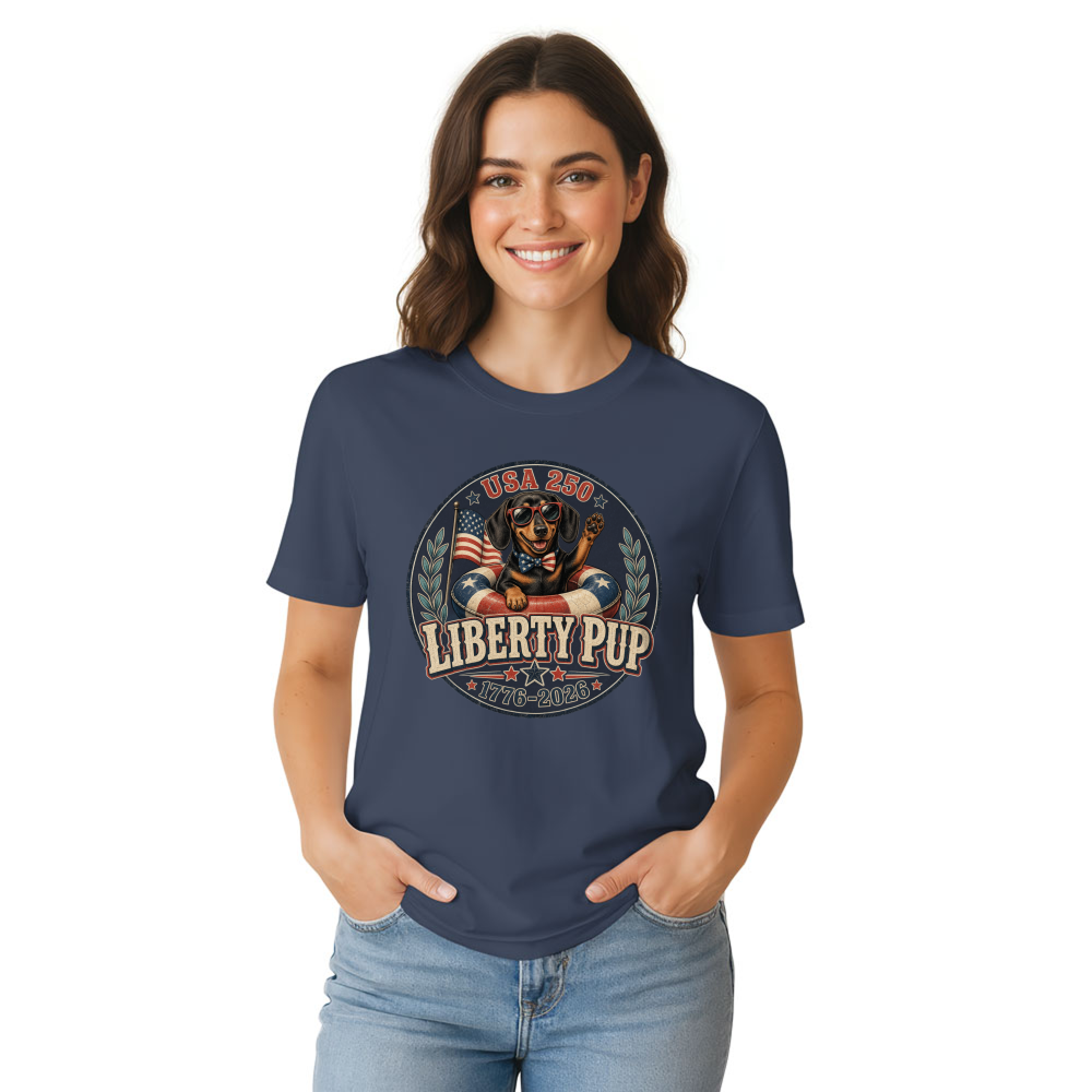 Patriotic Dog 4th Of July 250th Anniversary USA Flag Red White Blue Freedom 1776 2026 Cute Retro T-Shirt