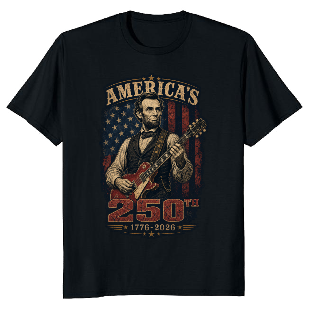 Funny Lincoln Playing Guitar Americana Graphic T-Shirt