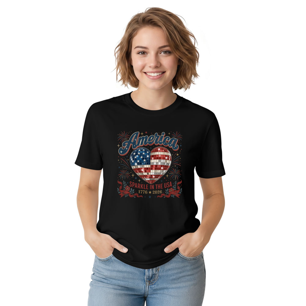 Vintage Patriotic Girly American Flag Graphic T-Shirt
