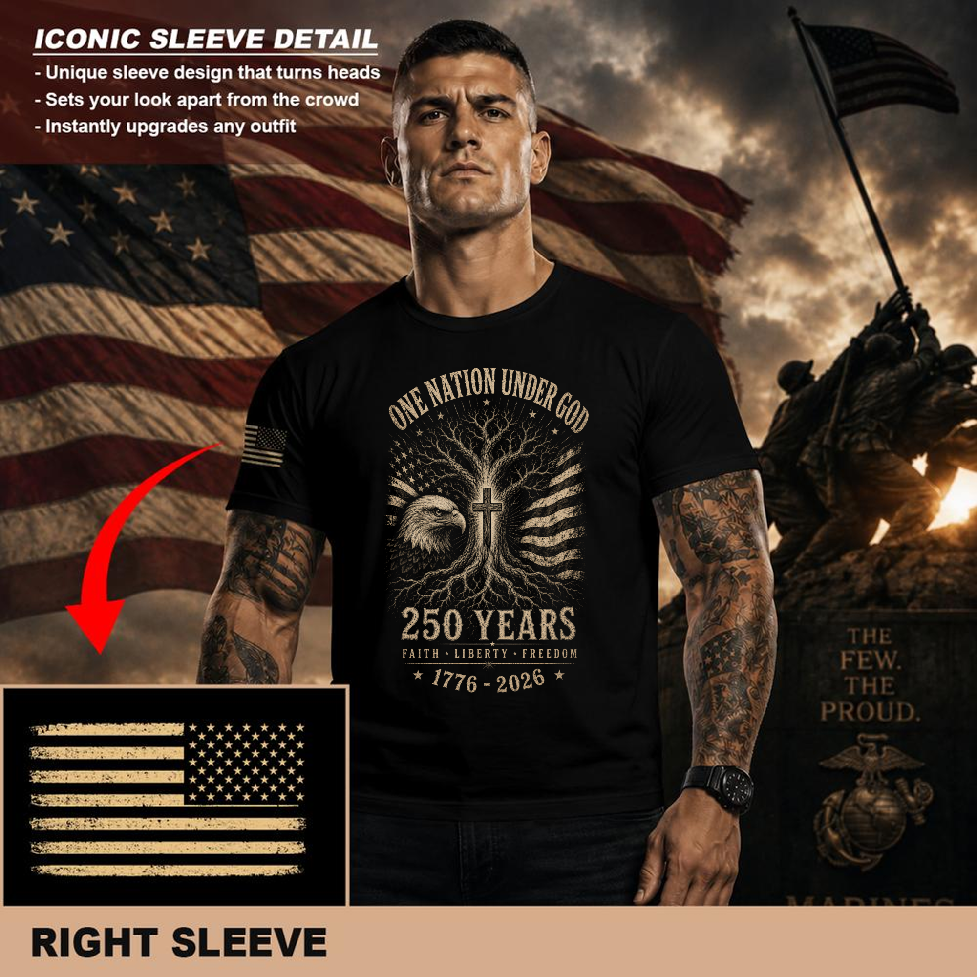 Patriotic Cross Faith Graphic T-Shirt