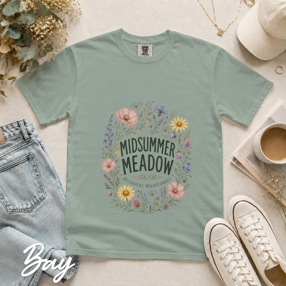 Midsummer Meadow Watercolor Wildflower Bouquet T-Shirt