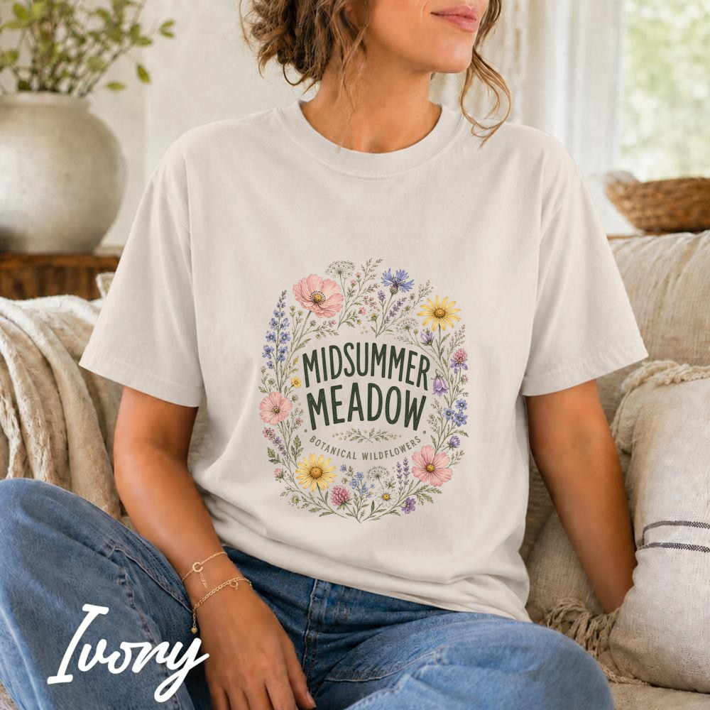 Midsummer Meadow Watercolor Wildflower Bouquet T-Shirt