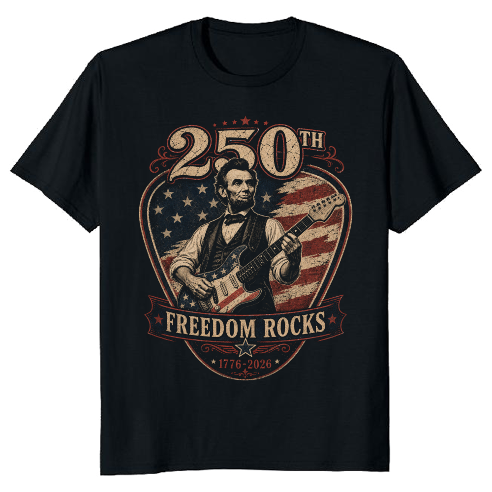 Retro Abraham Lincoln Playing Guitar Graphic T-Shirt