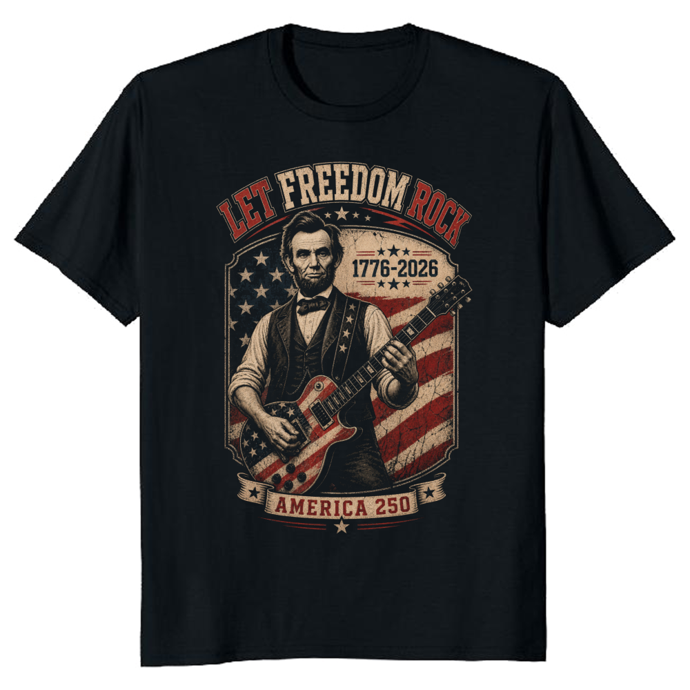 Retro Abraham Lincoln Playing Guitar Graphic T-Shirt
