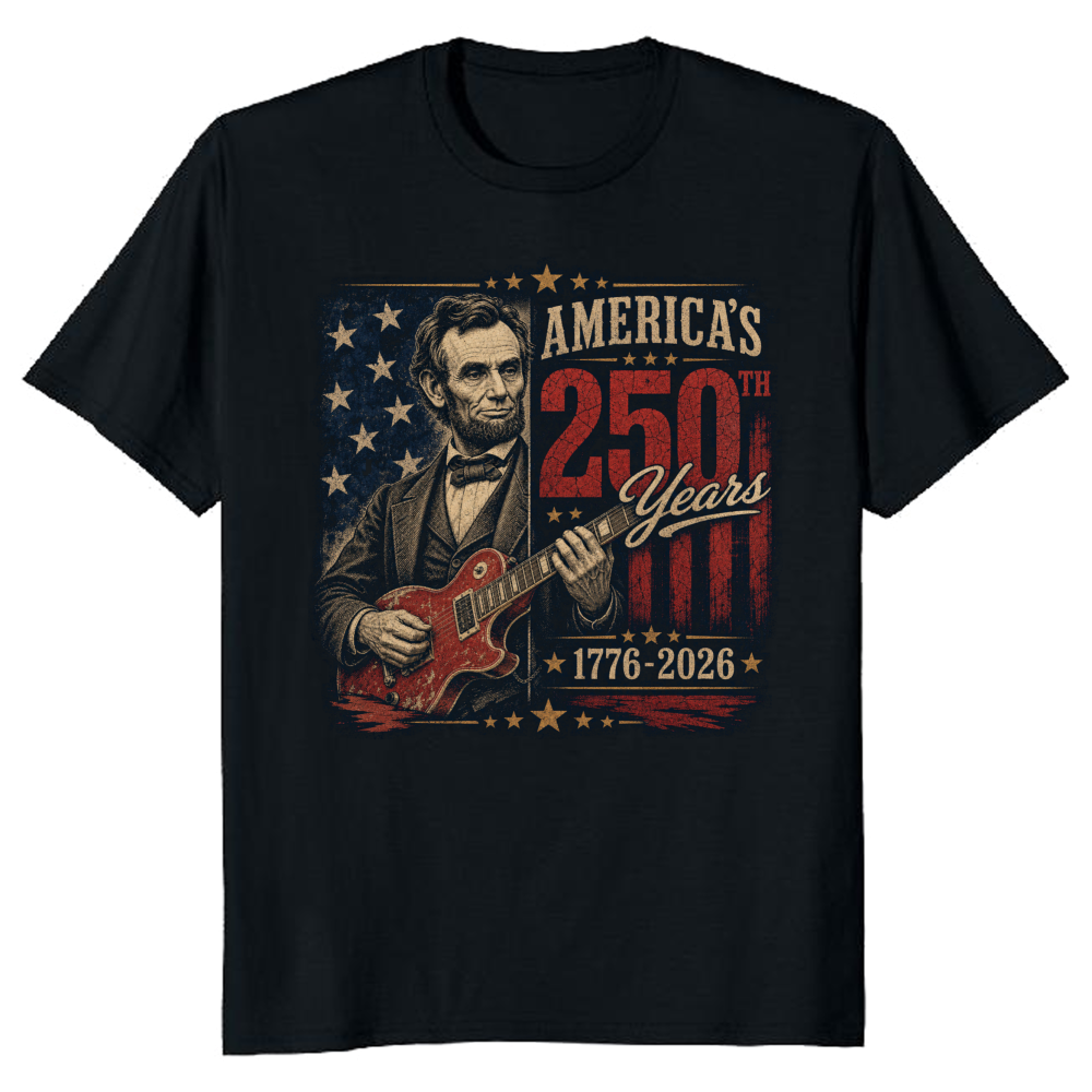 Retro Abraham Lincoln Playing Guitar Patriotic Americana Graphic T-Shirt