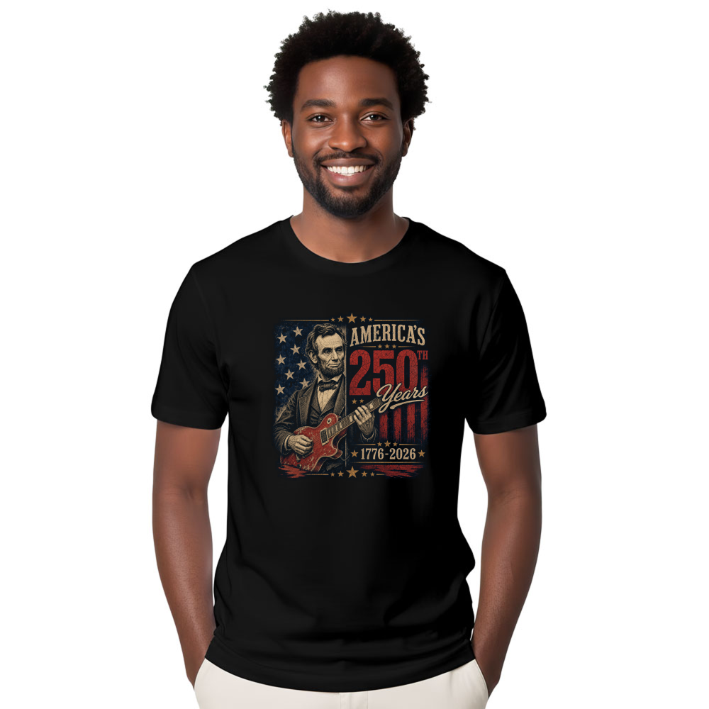 Retro Abraham Lincoln Playing Guitar Patriotic Americana Graphic T-Shirt