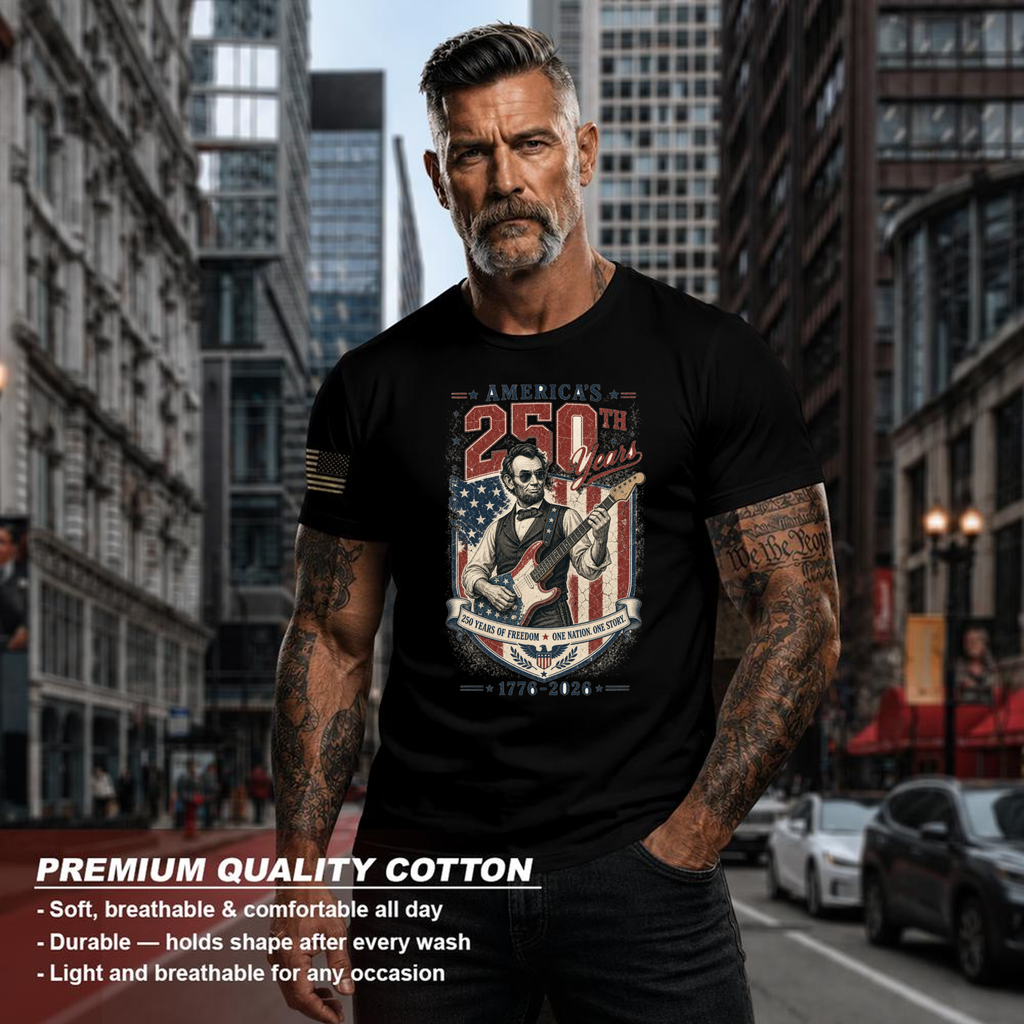 Americana Lincoln Guitar Heritage Graphic Patriot T-Shirt
