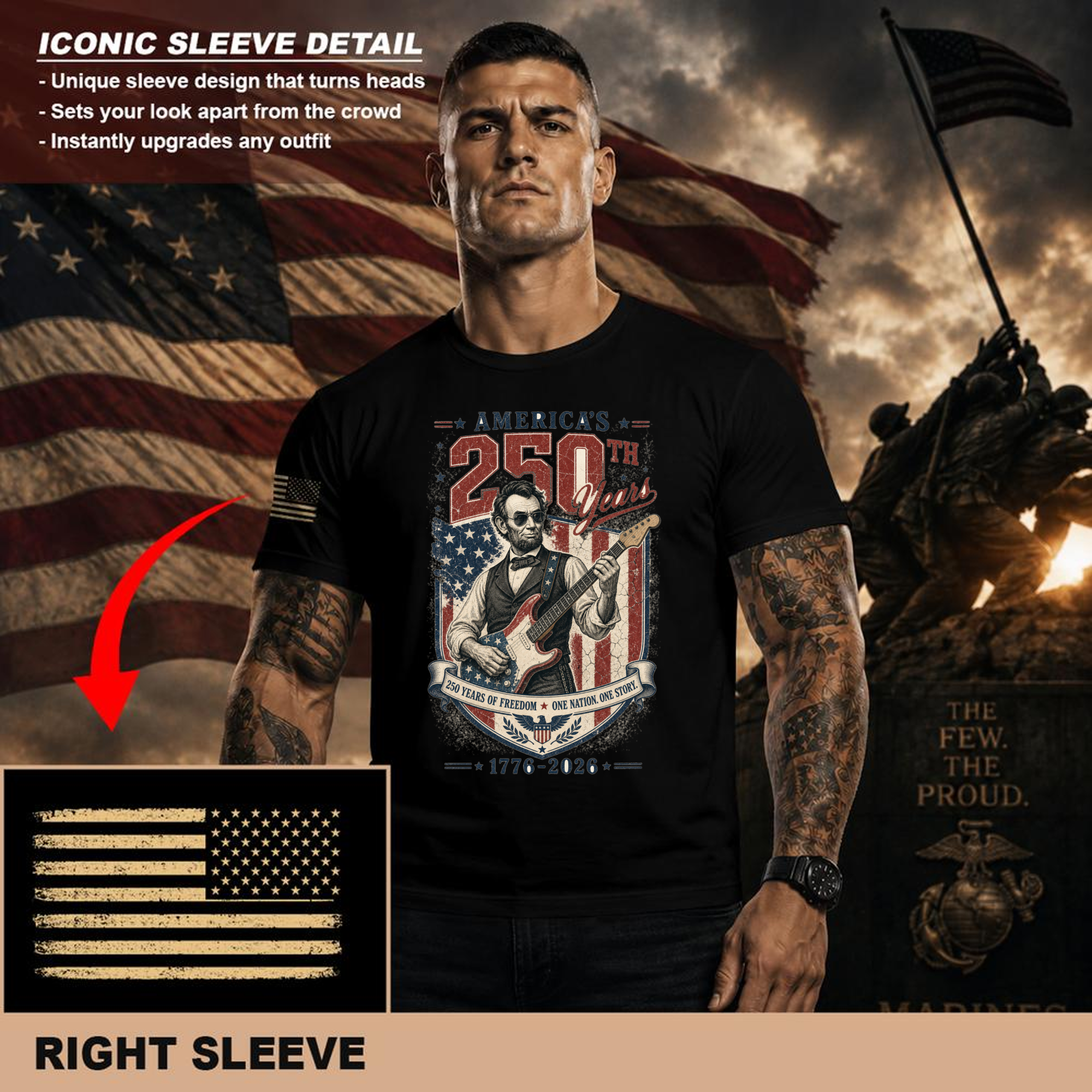 Americana Lincoln Guitar Heritage Graphic Patriot T-Shirt