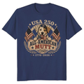 Patriotic Dog 250th Anniversary, 4th of July USA Flag Red White Blue Freedom Independence Day Retro Puppy Celebration T-Shirt