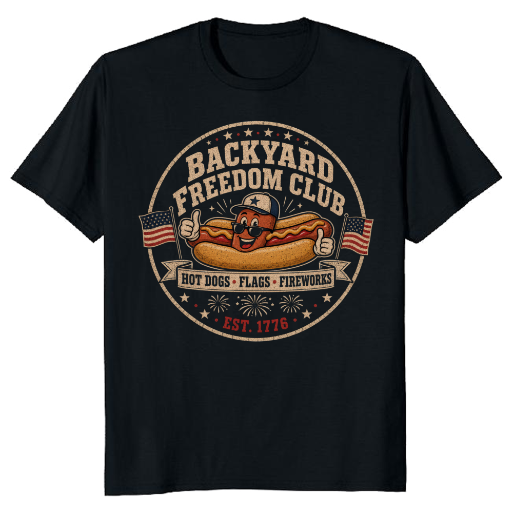 Patriotic Hotdog 4th Of July, USA Anniversary BBQ Independence Day Summer Cookout Funny Food Graphic T-Shirt