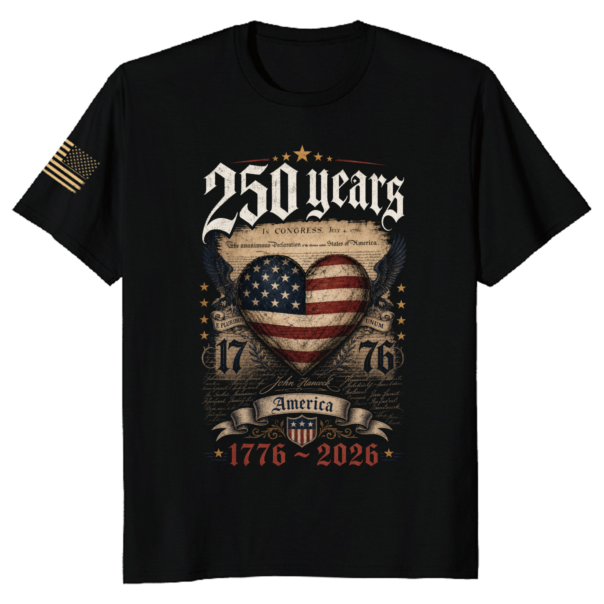 Vintage 250 Anniversary Decorated Heart Flag Graphic T-Shirt