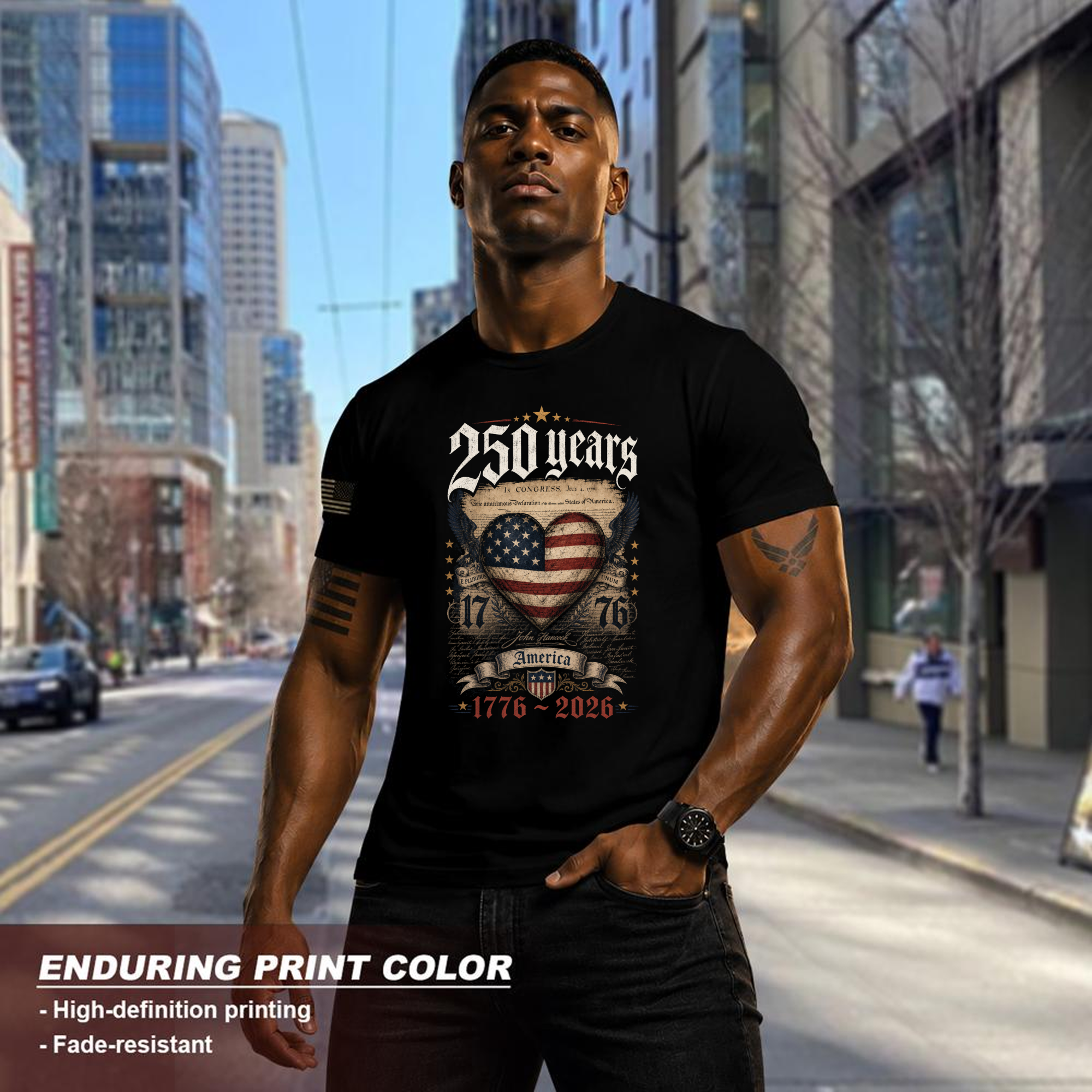 Vintage 250 Anniversary Decorated Heart Flag Graphic T-Shirt