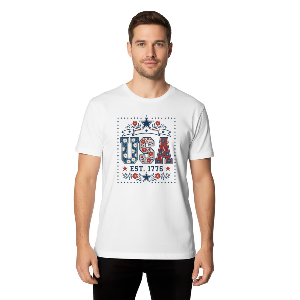 USA Botanical Flower Pattern Graphic T-Shirt