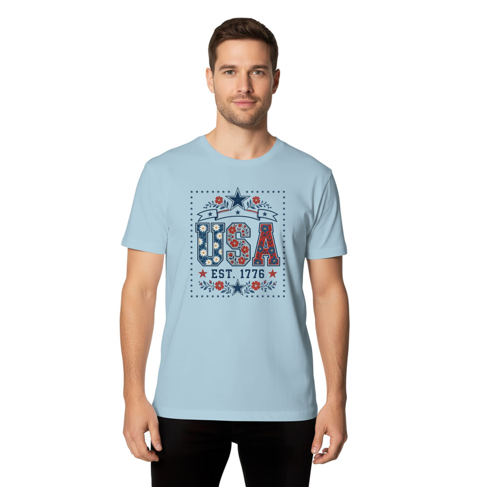 USA Botanical Flower Pattern Graphic T-Shirt