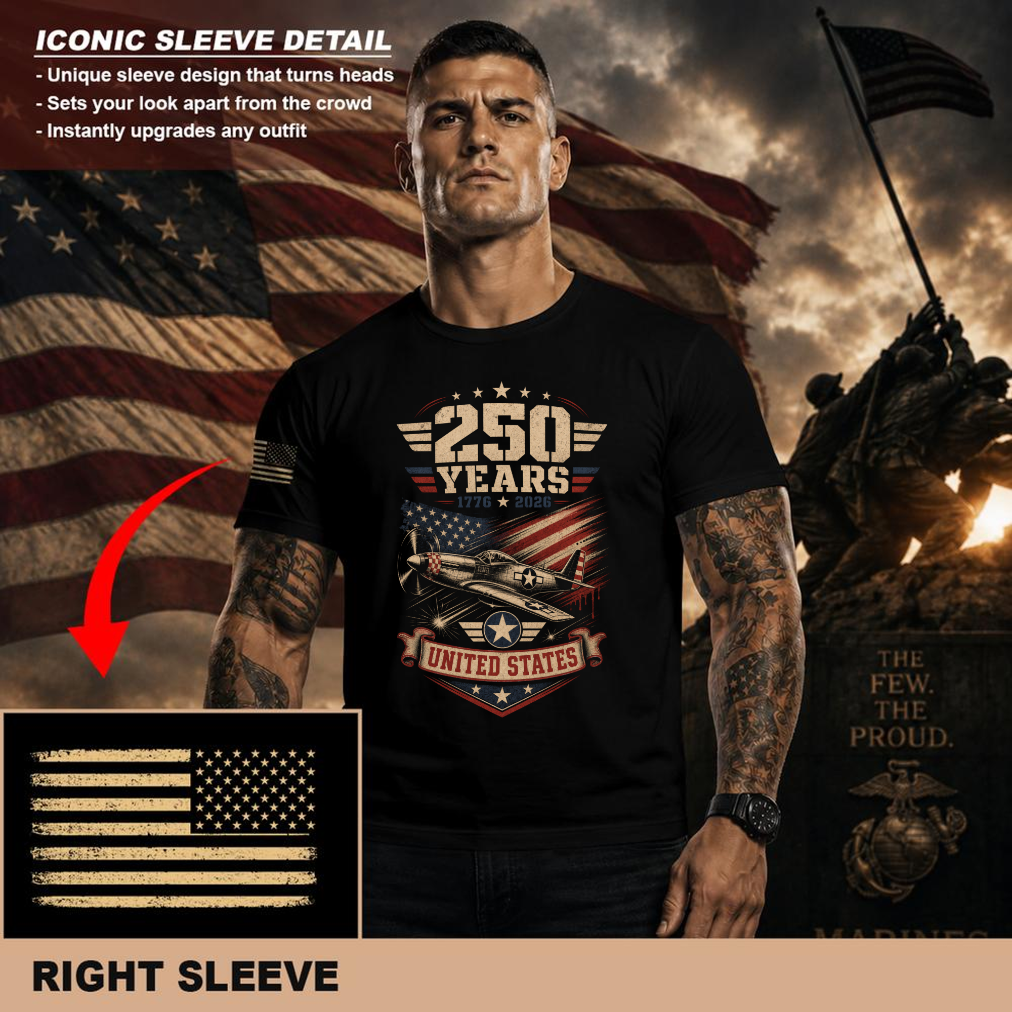 Patriotic Basic Stars and Stripes Graphic T-Shirt