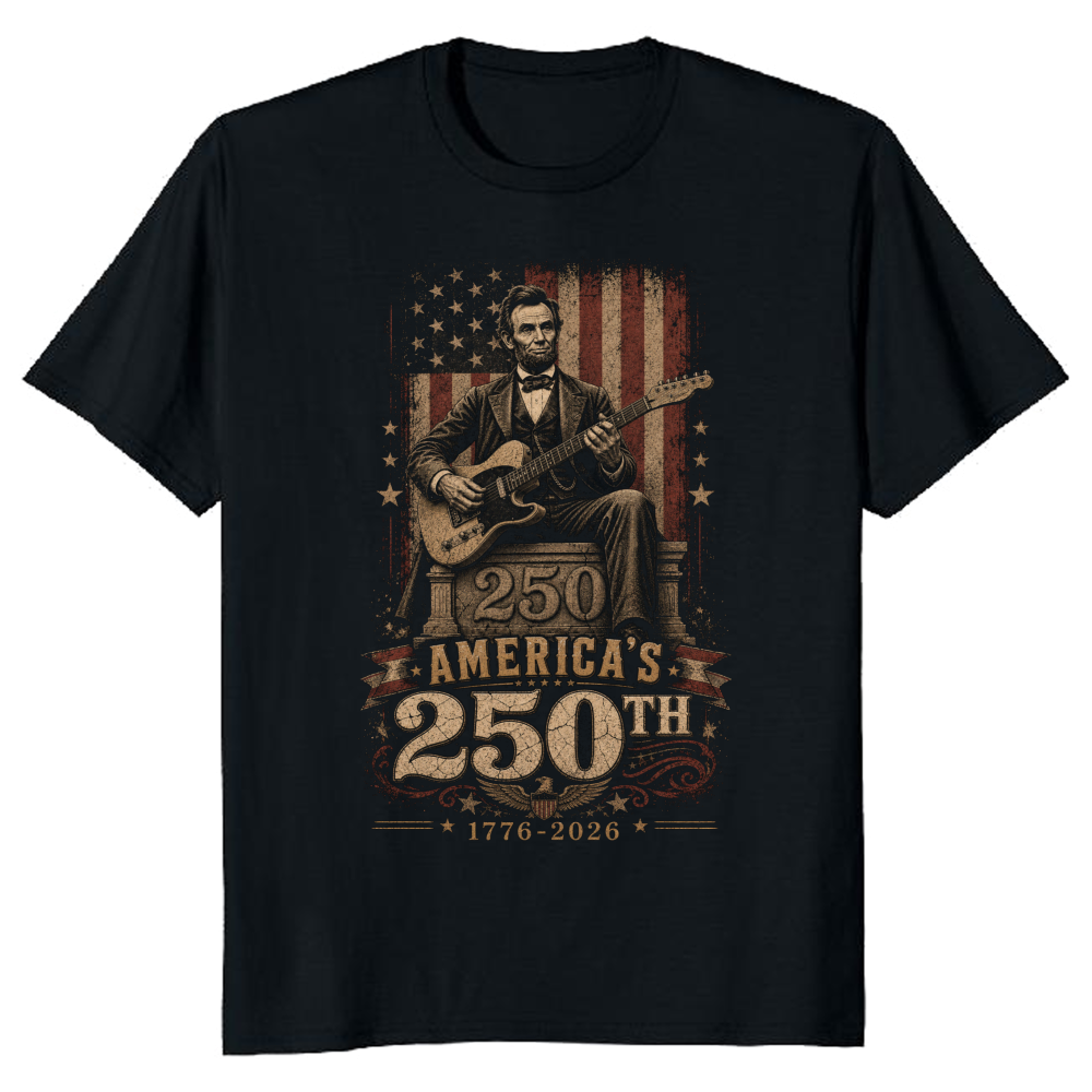 Retro Abraham Lincoln Playing Guitar Americana Graphic T-Shirt