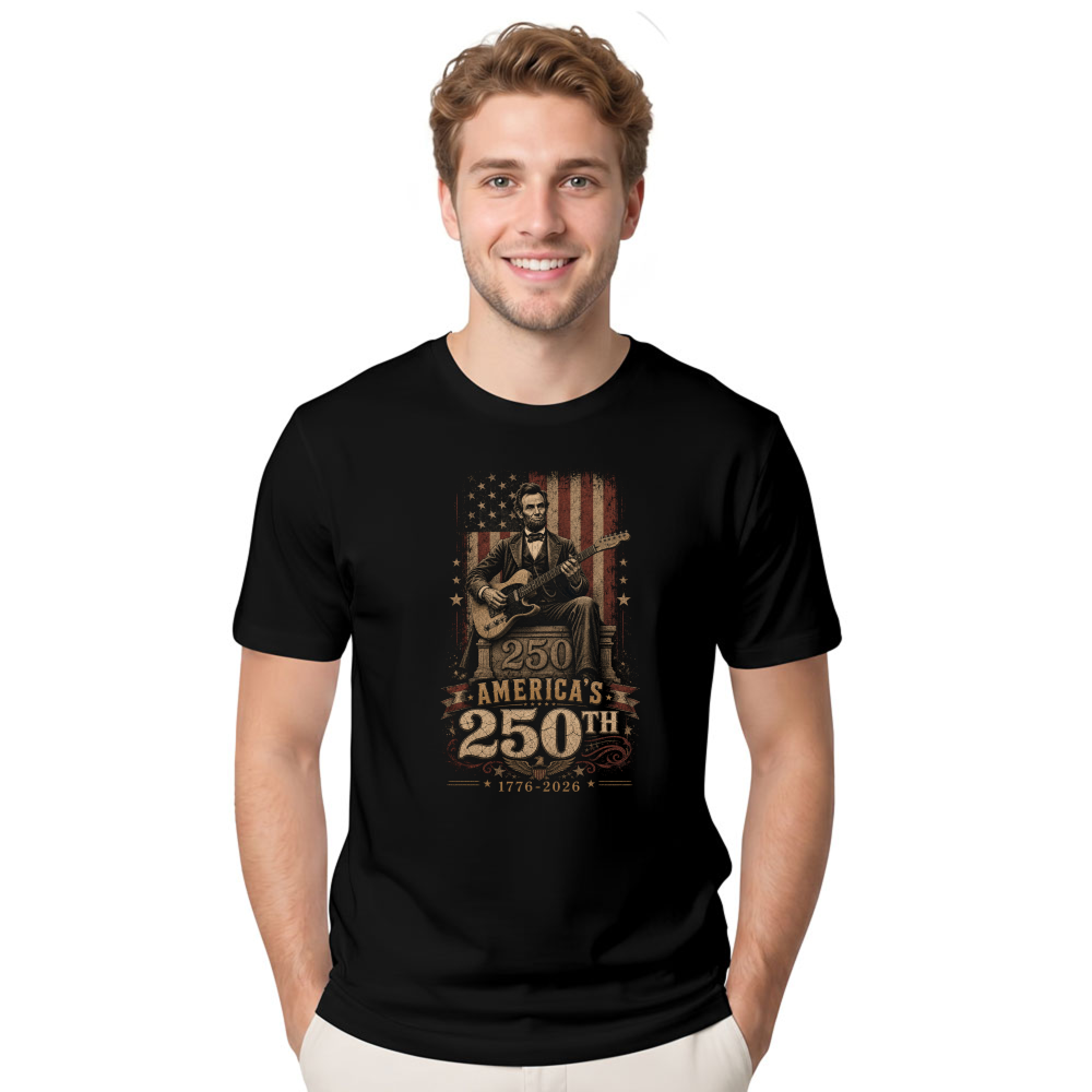 Retro Abraham Lincoln Playing Guitar Americana Graphic T-Shirt