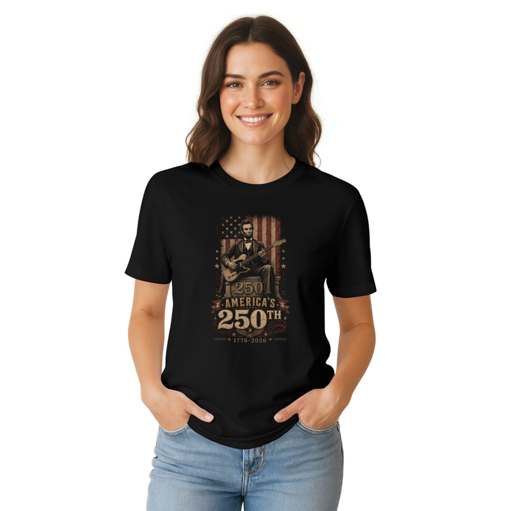 Retro Abraham Lincoln Playing Guitar Americana Graphic T-Shirt