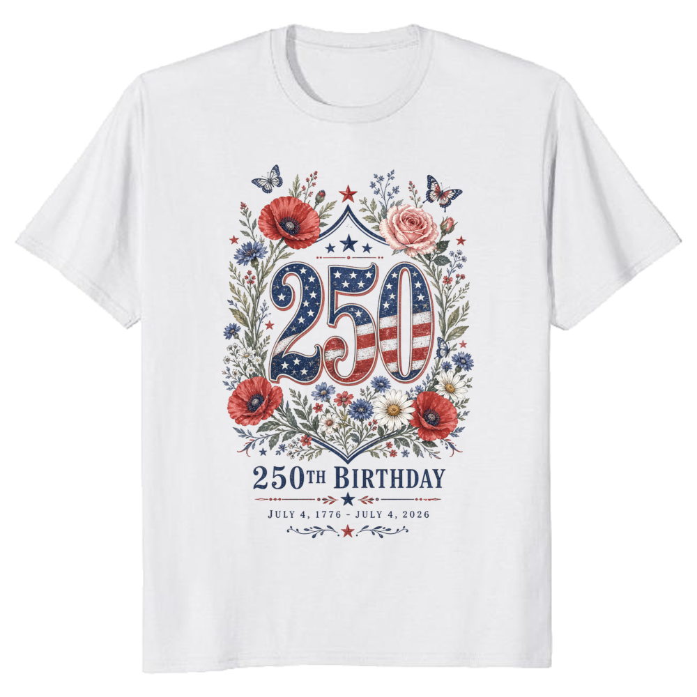 250 Years of Freedom Patriotic Wildflower Graphic T-Shirt