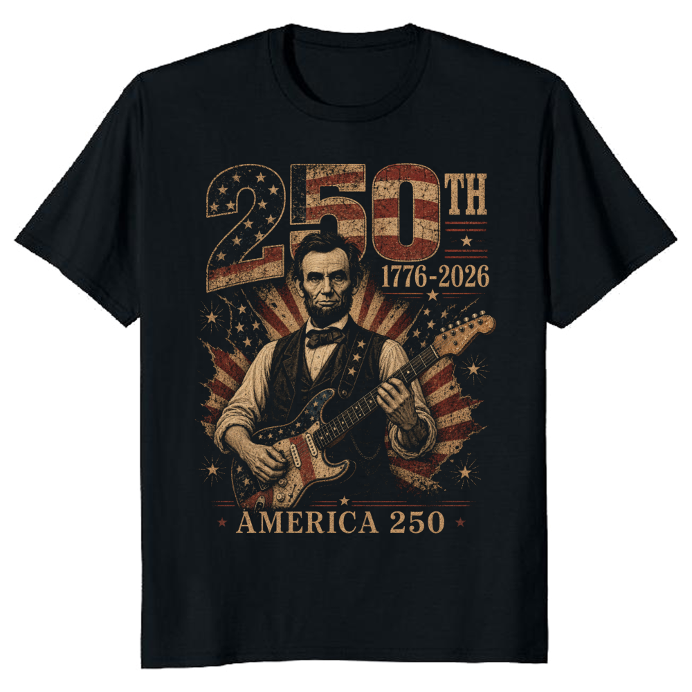 Retro Abraham Lincoln Playing Guitar Graphic T-Shirt