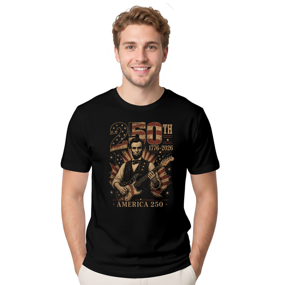 Retro Abraham Lincoln Playing Guitar Graphic T-Shirt