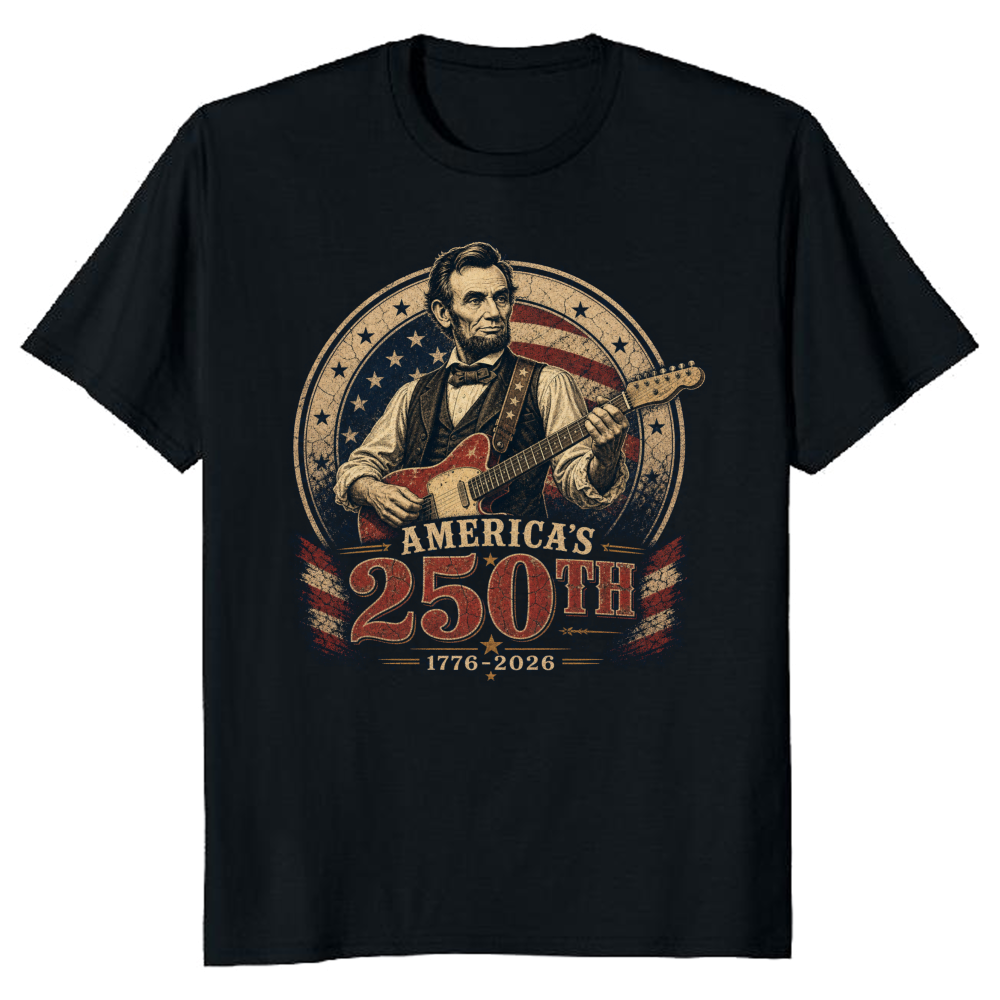 Retro Abraham Lincoln Playing Guitar Americana Graphic T-Shirt