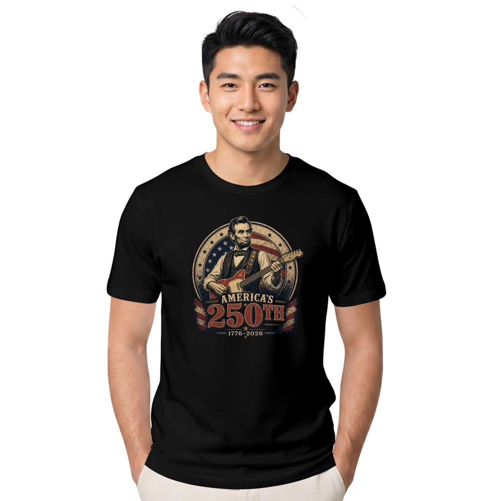 Retro Abraham Lincoln Playing Guitar Americana Graphic T-Shirt