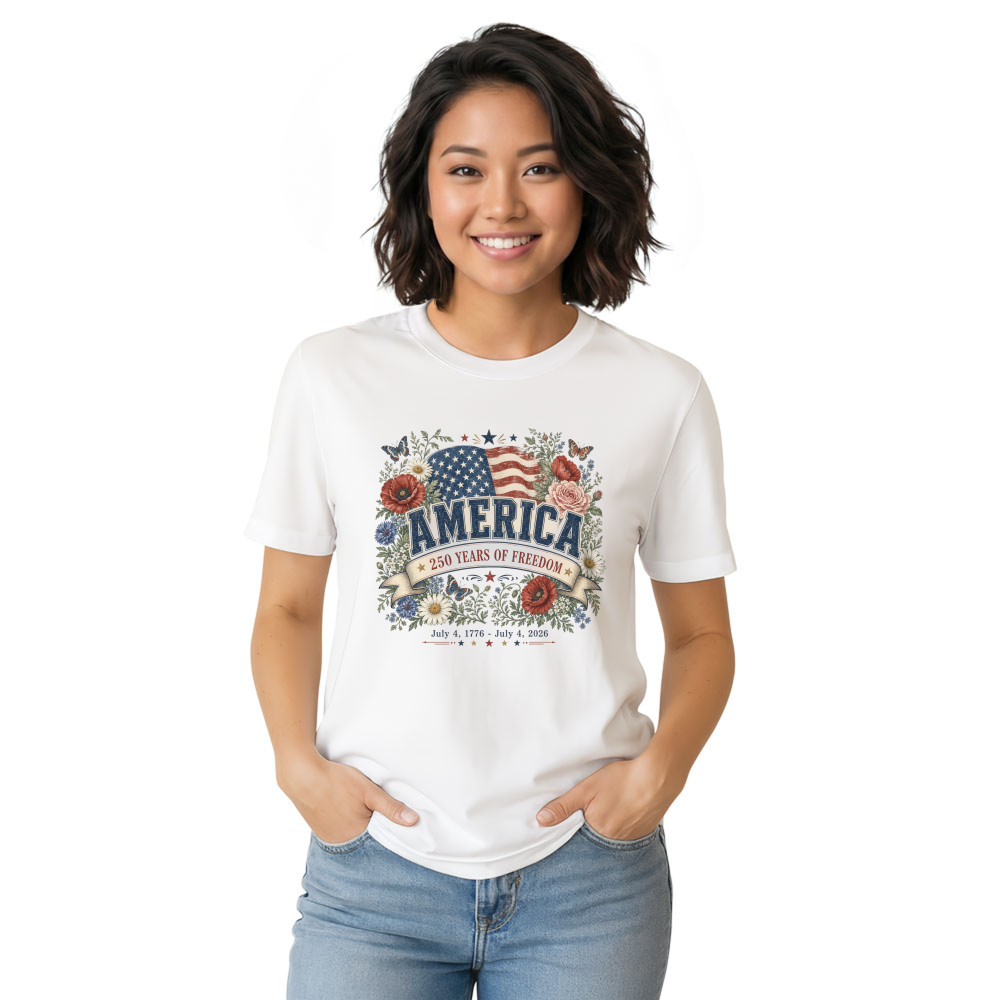 250 Year of Freedom Patriotic Flower Graphic T-Shirt
