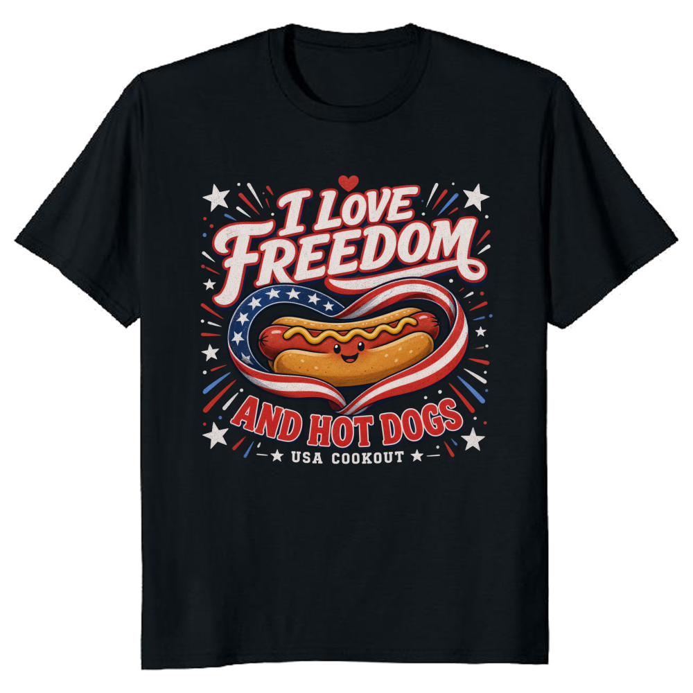 Patriotic Hot Dog 4th of July BBQ USA 250 Years Independence Day Summer Cookout, Funny Food Humor Picnic Grill T-Shirt
