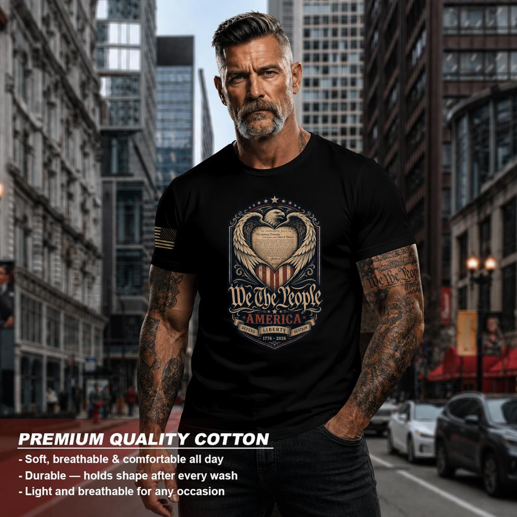Ornamental 250 Anniversary Pretty American Flag Graphic T-Shirt