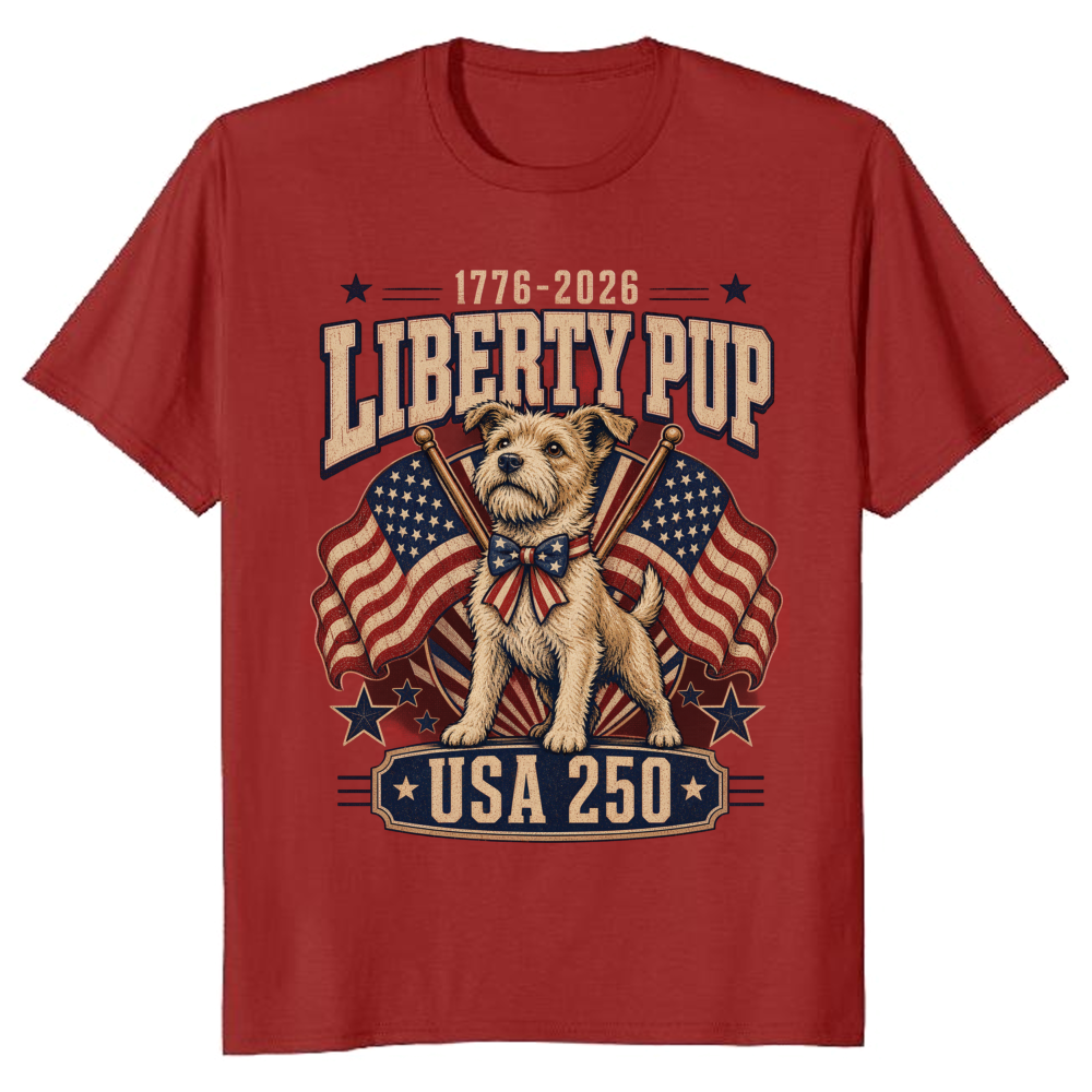 Patriotic Dog 4th Of July 250th Anniversary USA Flag 1776 2026 Independence Day Retro Cute Puppy Lover Gift T-Shirt