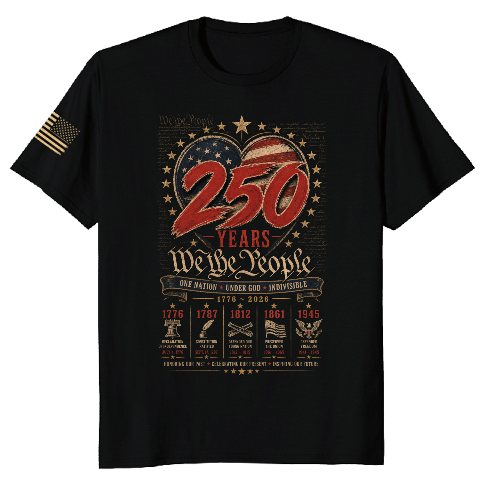 Pretty 250 Anniversary Flag Patriotic Graphic T-Shirt