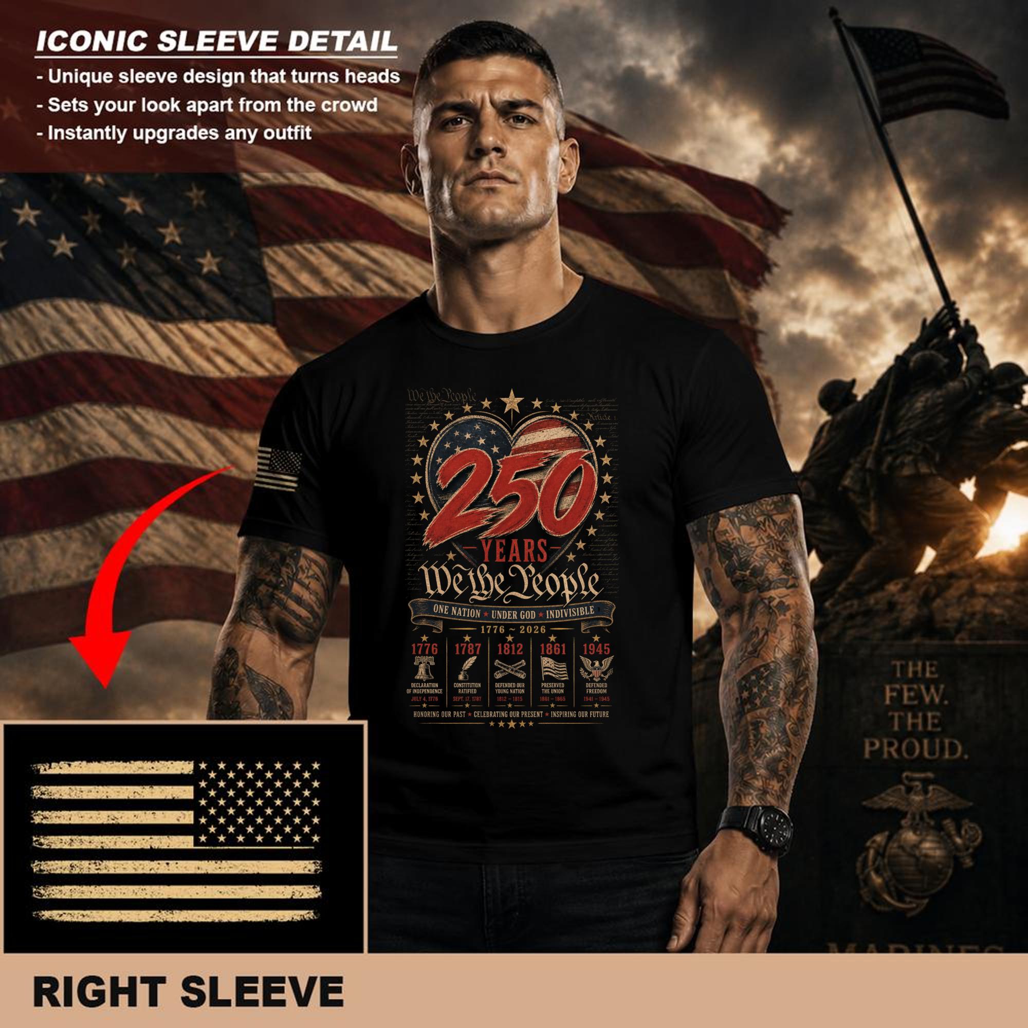 Pretty 250 Anniversary Flag Patriotic Graphic T-Shirt