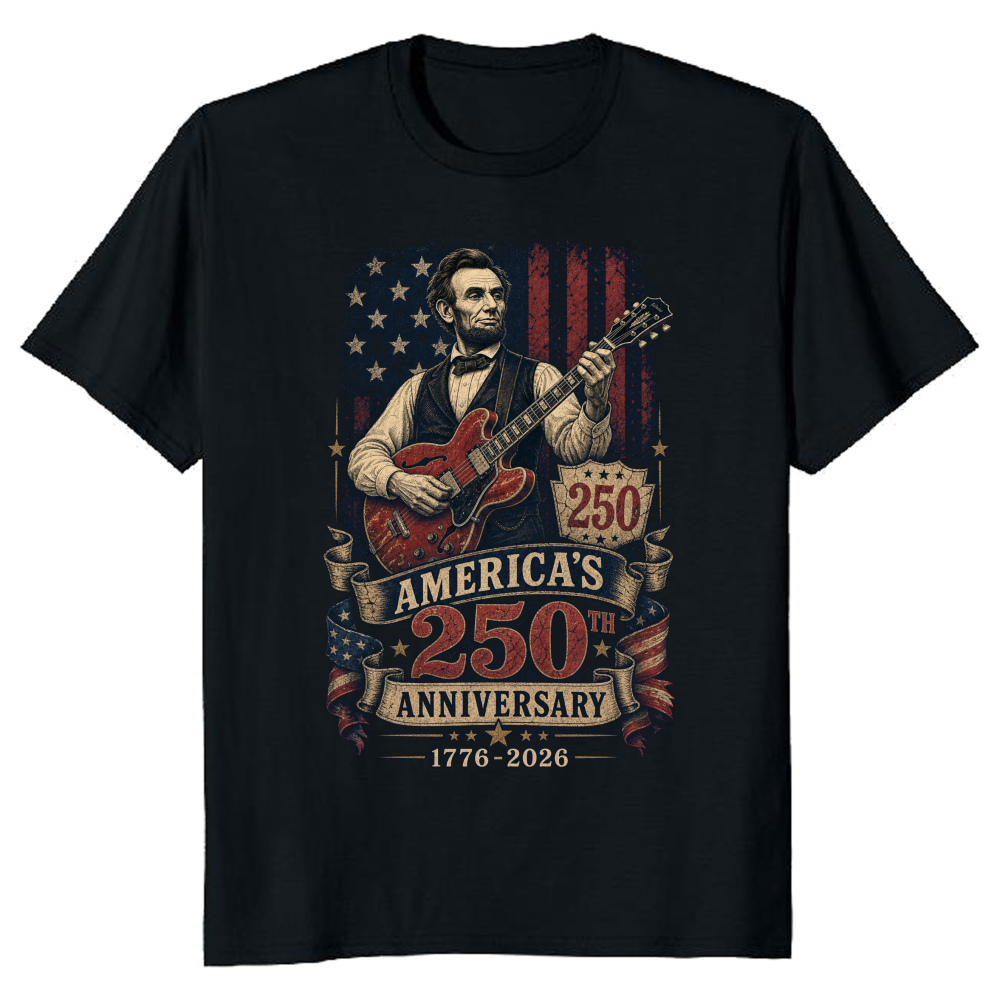 Retro Abraham Lincoln Playing Guitar Graphic T-Shirt