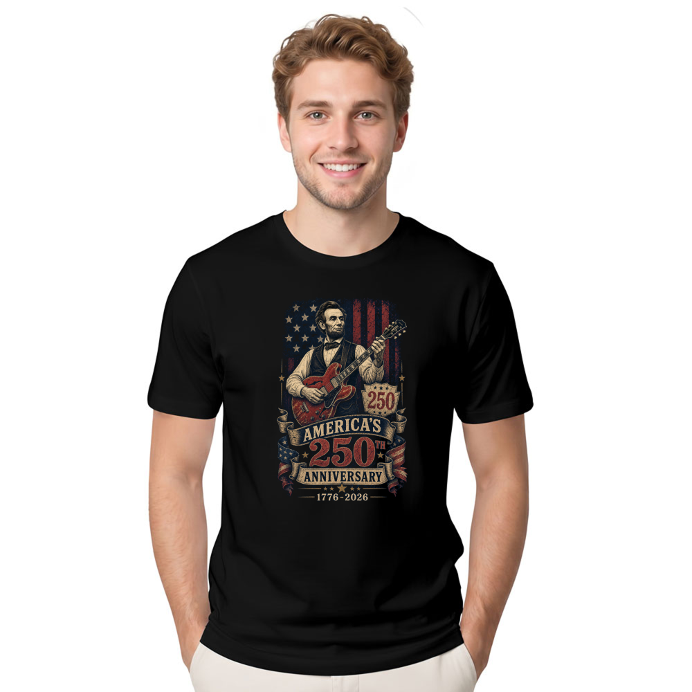 Retro Abraham Lincoln Playing Guitar Graphic T-Shirt