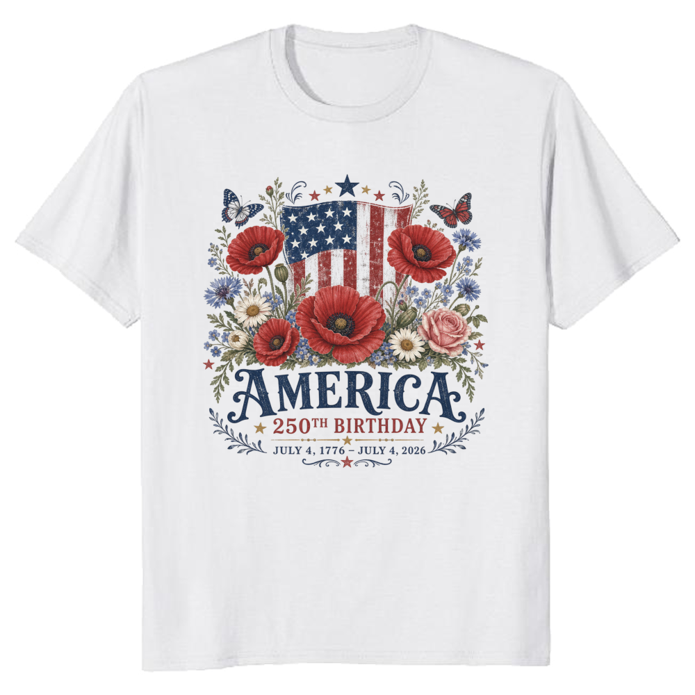 250 Years of Freedom Patriotic Flower Graphic T-Shirt