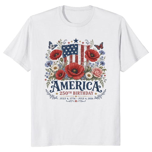 250 Years of Freedom Patriotic Flower Graphic T-Shirt